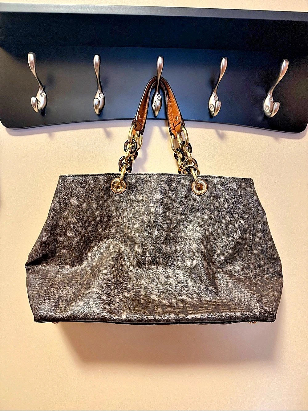 Michael Kors Jet Set Travel Large Chain Shoulder Tote Brown